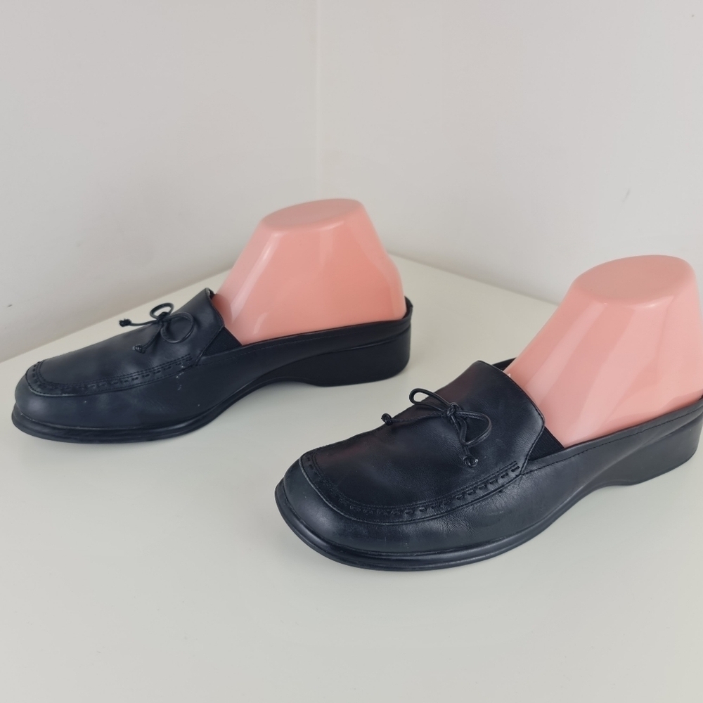 Naturalizer Women Black Leather Slip-On Mules Clogs Vintage 1990s Size 9.5